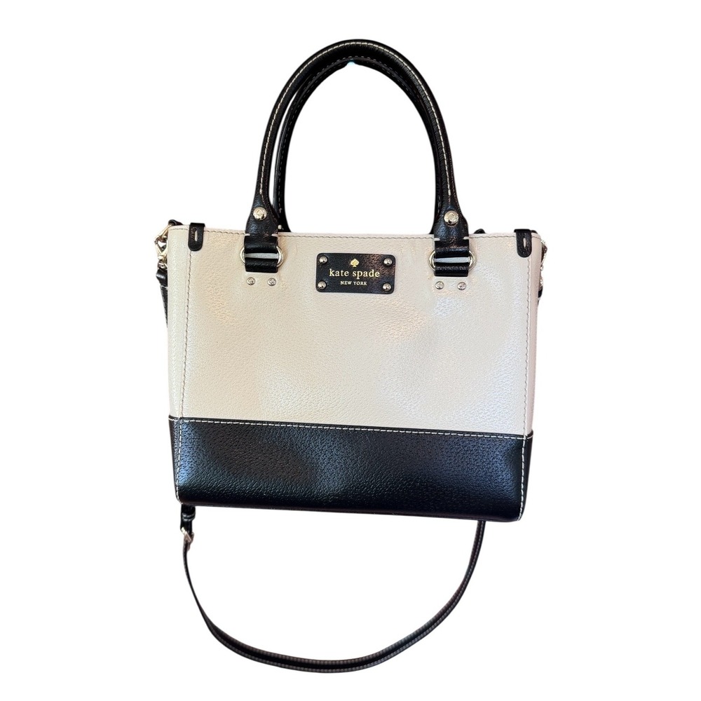 Kate Spade New York Shoulder Strap Black Cream Leather Bag Satchel Red Interior